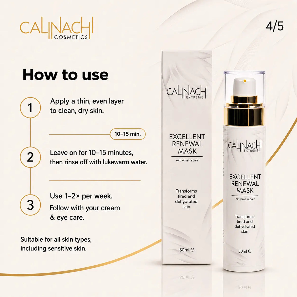 Excellent Renewal Mask for Face, Neck, and Décolletage, 50ml. skincare CALINACHI Cosmetics
