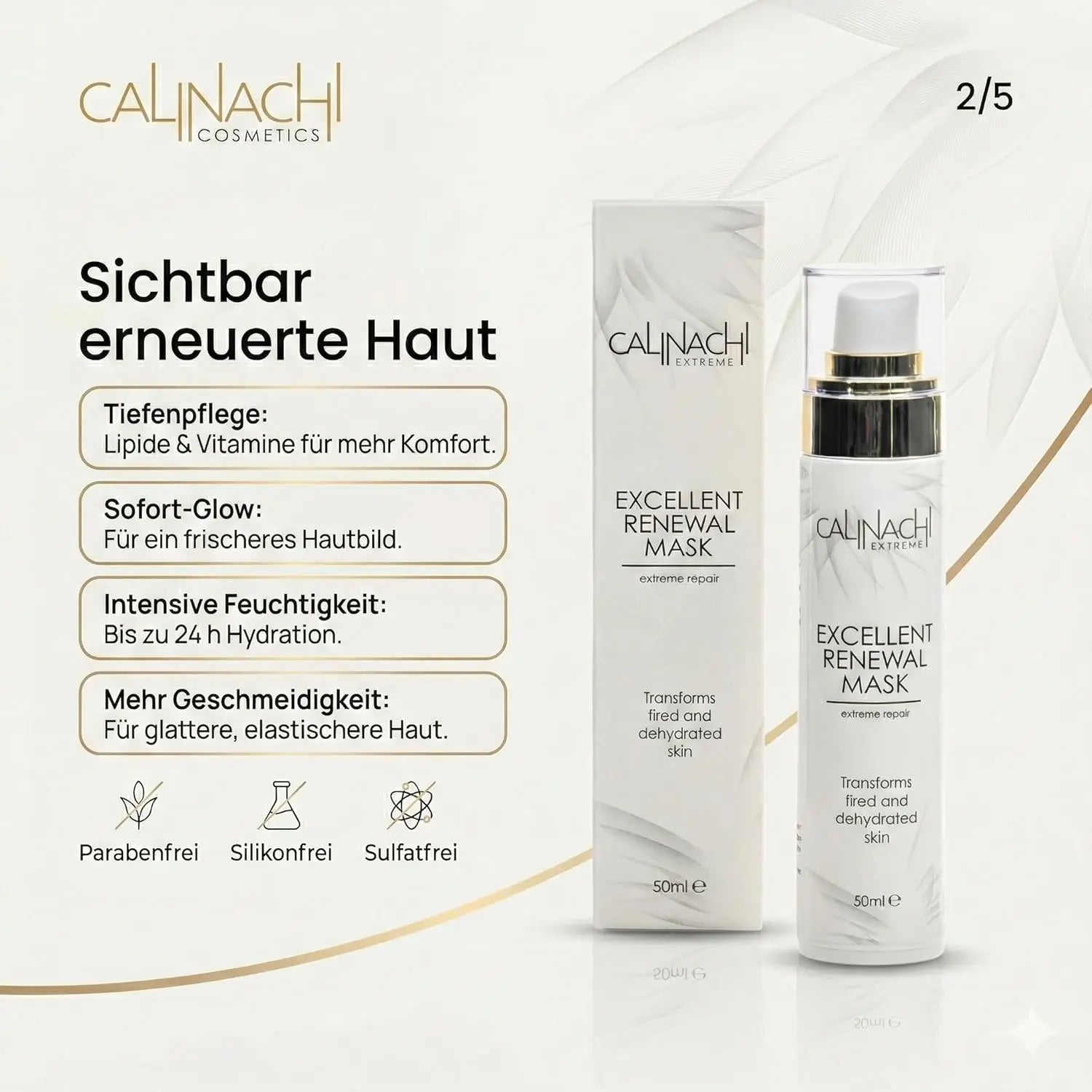 Excellent Renewal Mask for Face, Neck, and Décolletage, 50ml.  CALINACHI Cosmetics