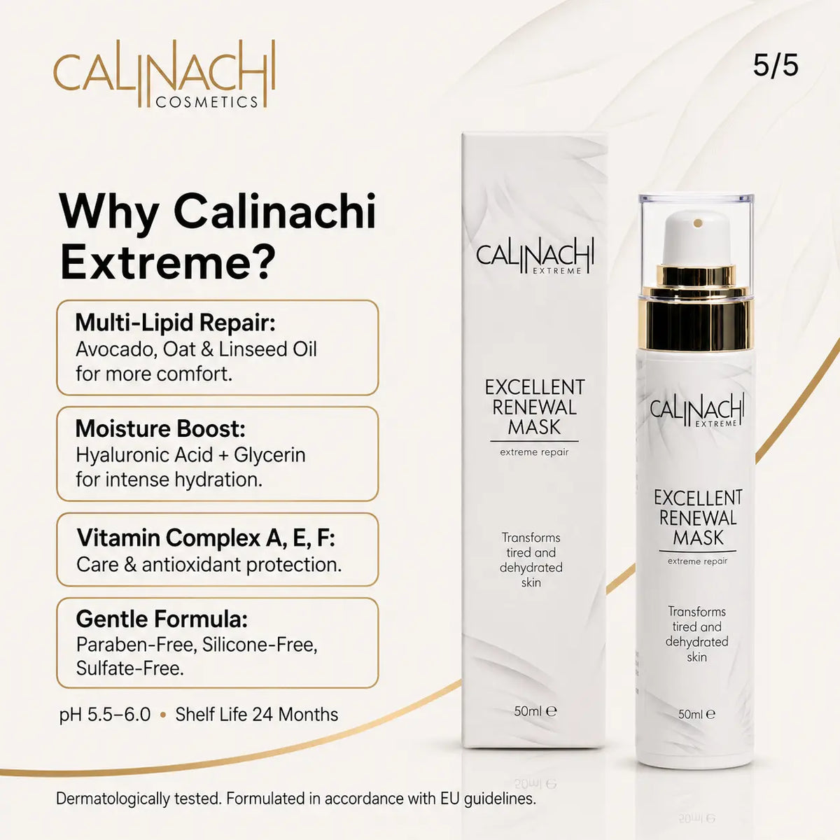 Excellent Renewal Mask for Face, Neck, and Décolletage, 50ml. skincare CALINACHI Cosmetics